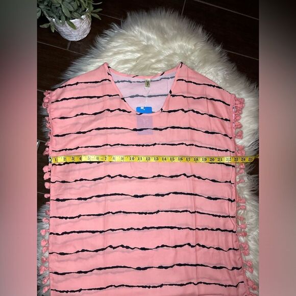 Yincro coral/black striped Chiffon Tassel Swimsuit Cover Up Beach - Picture 8 of 8